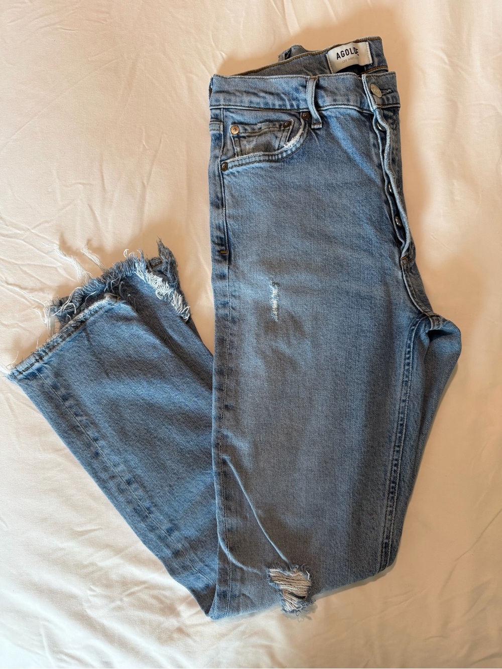 Agolde 27 Light Blue Distressed Straight-Leg Jeans